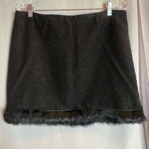 Black Boucle Faux Fur Trim Short Skirt